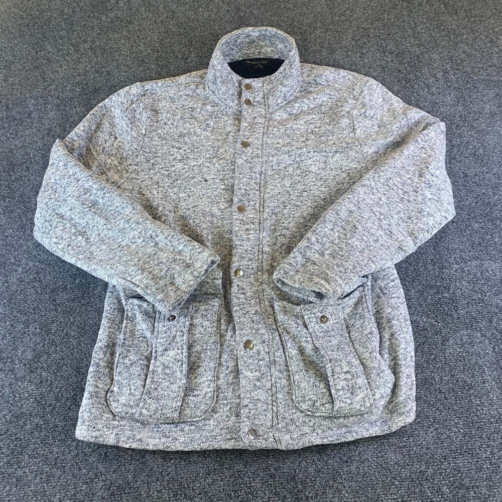 Banana Republic Jacket Men Large Heather Gray Knit Mock Neck Full Zip Snap Front